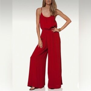 Vix Paula Hermanny Red Sleeveless Wide Leg Pants Jumpsuit Size Large